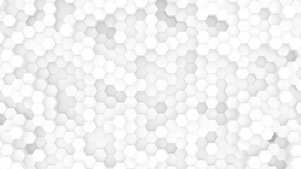 Poster - Abstract white background of moving hexagons. Monochrome futuristic pattern in white and gray colors. Looped animation. 3d rendering.