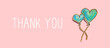 Thank you message with hand draw blue hearts - flat lay