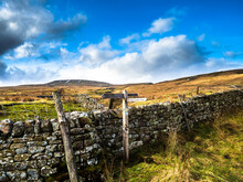 Dead Mans Hill, With Open Moorland, Dry Stone Walls And Stream. Nidderdale. Yorkshire Dales National Park