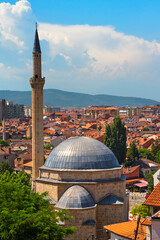 Sticker - Sinan Pasha Mosque and red roof houses in the old town, new town in the distance, Prizren, Kosovo