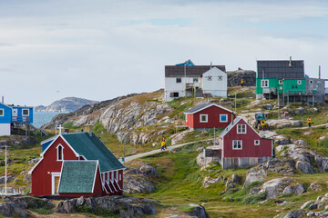 Poster - Greenland. Itilleq. Colorful houses dot the hillside.