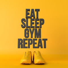 Wall Mural - Eat sleep gym repeat motivational workout fitness phrase, 3d Rendering