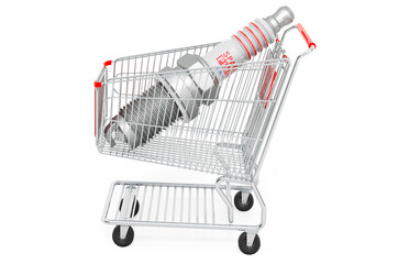 Shopping cart with spark plug. 3D rendering