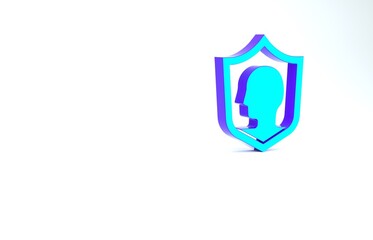 Wall Mural - Turquoise Life insurance with shield icon isolated on white background. Security, safety, protection, protect concept. Minimalism concept. 3d illustration 3D render