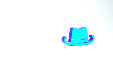 Sticker - Turquoise Western cowboy hat icon isolated on white background. Minimalism concept. 3d illustration 3D render