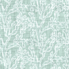 Aegean teal mottled seaweed linen texture background. Summer coastal living style 2 tone fabric effect. Sea green wash distressed grunge material. Decorative kelp motif textile seamless pattern 
