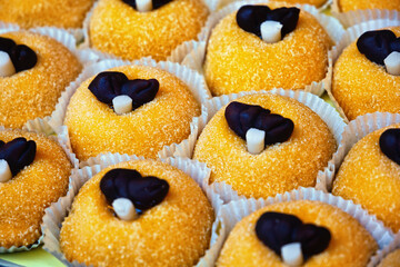 Traditional sweet desserts in an Italian cafe