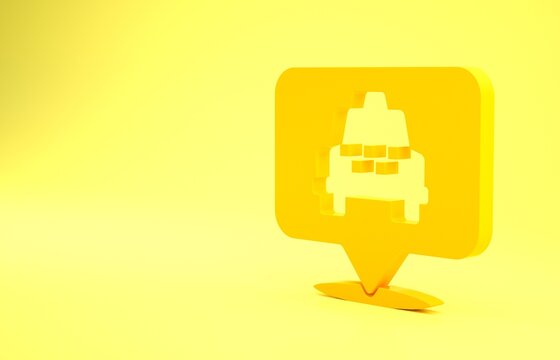 Yellow Map pointer with taxi icon isolated on yellow background. Location symbol. Minimalism concept. 3d illustration 3D render