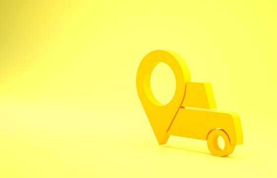 Yellow Map pointer with taxi icon isolated on yellow background. Location symbol. Minimalism concept. 3d illustration 3D render