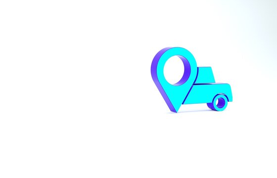 Turquoise Map pointer with taxi icon isolated on white background. Location symbol. Minimalism concept. 3d illustration 3D render