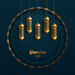 Wall Mural - ramadan kareem background with gold lantern