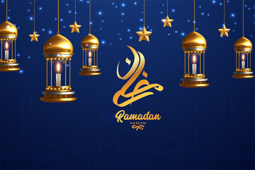 Wall Mural - ramadan kareem background with gold lantern