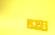 Yellow Love Text Icon Isolated On Yellow Background. Valentines Day Greeting Card Template. Minimalism Concept. 3d Illustration 3D Render