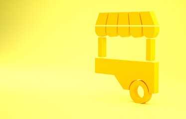 Sticker - Yellow Fast street food cart with awning icon isolated on yellow background. Urban kiosk. Minimalism concept. 3d illustration 3D render