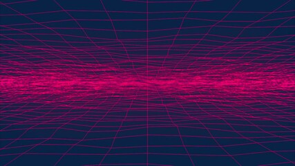 Poster - Wavy neon grid, computer generated. 3d rendering backdrop of retro style