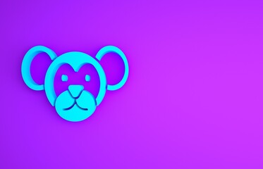 Sticker - Blue Monkey icon isolated on purple background. Animal symbol. Minimalism concept. 3d illustration 3D render