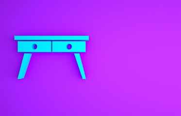 Wall Mural - Blue Office desk icon isolated on purple background. Minimalism concept. 3d illustration 3D render