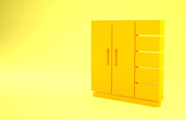 Sticker - Yellow Wardrobe icon isolated on yellow background. Minimalism concept. 3d illustration 3D render