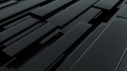 Aufkleber - 3d rendering of black glossy rectangular panels at different levels. Computer generated abstract geometric backdrop.