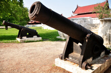 Ancient Cannon Or Ruins Artillery At Front Of Mandalay Palace The Last Burmese Monarchy Royal Residency For Majesty For Burmese People And Foreign Travelers Travel Visit In Mandalay, Myanmar Or Burma