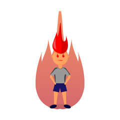 Poster - Creative vector character design of a man with hair and eyes like fire as if he is angry