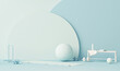© Tiviland - Fitness ball, weights and water bottle.Pastel blue and white colors scene. Trendy 3d render for sport fitness equipment, female concept, lifting in the gym and exercise daily background. Healthy life