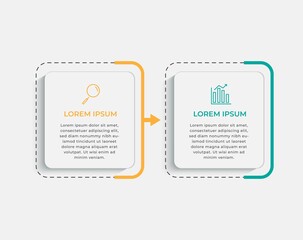 Minimal Business Infographics template. Timeline with 2 steps, options and marketing icons .Vector linear infographic with two circle conected elements. Can be use for presentation.