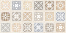 Brown Color Surface With Multi Color Geometric Pattern Shapes Use For Wall Tiles And Wallpaper