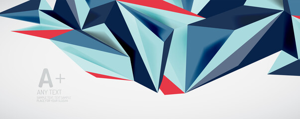 Vector triangle geometric backgrounds. Low poly 3d shape on light backdrop. Vector illustration for covers, banners, flyers and posters and other designs