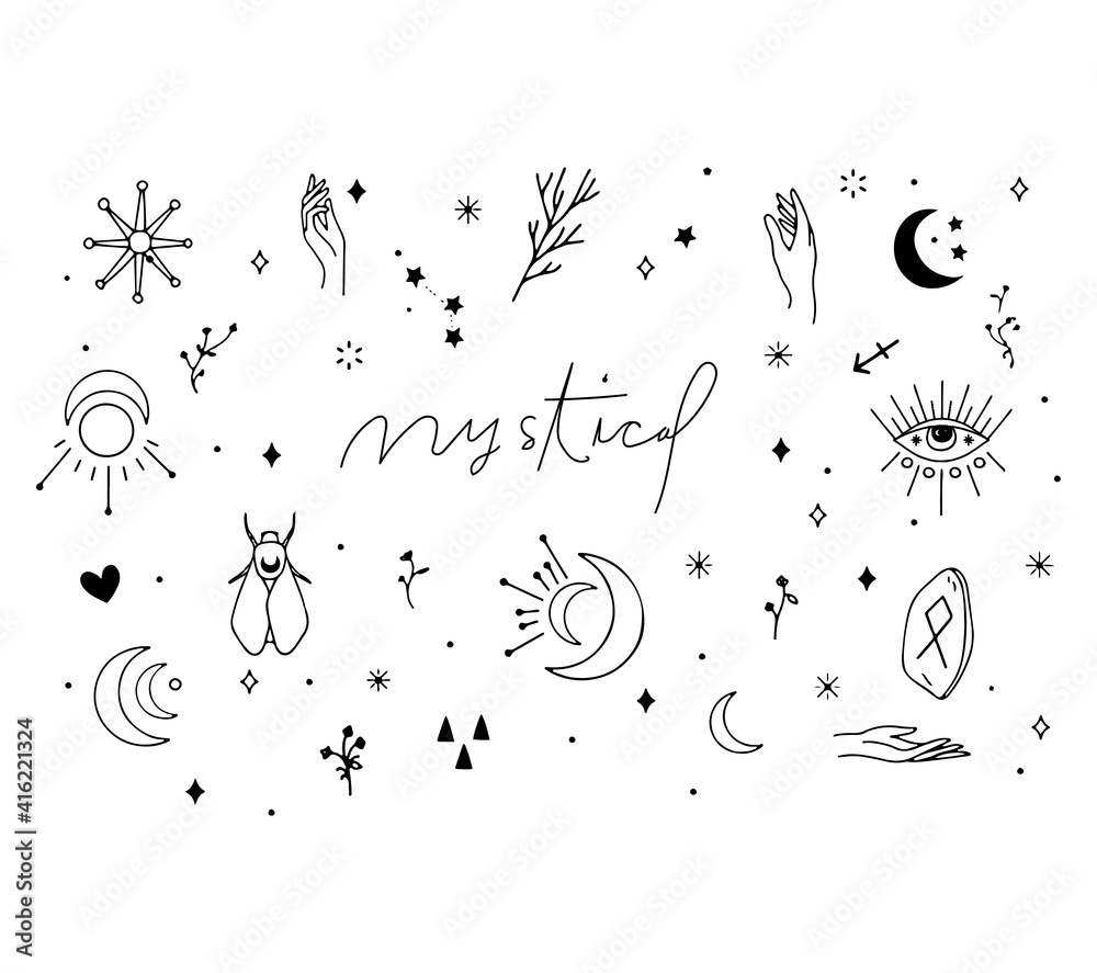 Digital pack containing hand-draw mystical elements. Hand drawn design. Cute Vector illustration design.	 - obrazy, fototapety, plakaty 