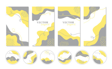 Wall Mural - abstract yellow gray organic shapes vector backgrounds and highlights icons for instagram stories, s