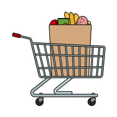 Wall Mural - Shopping Cart With Bag Of Food Icon