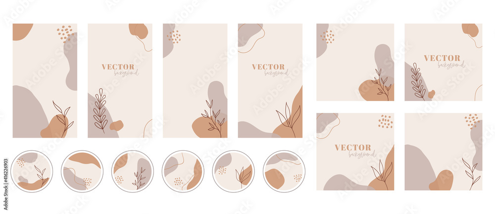 Social media stories, posts, highlights templates. Abstract organic shapes trendy vector backgrounds. Instgram set - obrazy, fototapety, plakaty 