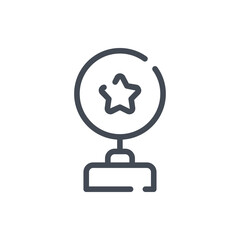Poster - Winner award with star in circle line icon. Reward cup vector outline sign.