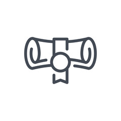 Poster - Diploma scroll line icon. Certificate and License vector outline sign.