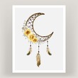 Watercolor dream catcher rose Yellow flower feather