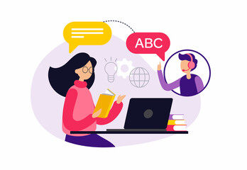 Poster - Online learning of foreign languages. Flat vector illustration