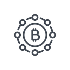 Poster - Bitcoin connection line icon. Cryptocurrency network vector outline sign.