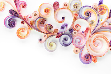 Wall Mural - Quilling paper curls and rolls banner in an abstract  panel with copy space. Filigree paper colored background. Quilling hobby examples.