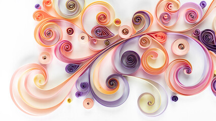 Wall Mural - Abstract background with curled colored paper in quilling technique. Paper filigree floral pattern. Quilling paper elements for art panel. Floral banner in quilling technique for design template.
