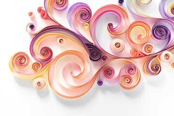 Wall Mural - Quilling paper art hobby. Filigree paper abstract floral background in pink-purple tones with copy space. Twisted figures from strips of colored paper 3d image.