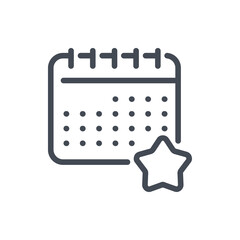 Poster - Timetable favourite note line icon. Calendar with star vector outline sign.