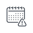 © NikWB - Timetable error line icon. Calendar with alert notification vector outline sign.