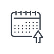 © NikWB - Upload to timetable line icon. Calendar with arrow up vector outline sign.