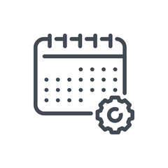 Poster - Timetable settings line icon. Calendar with gear vector outline sign.