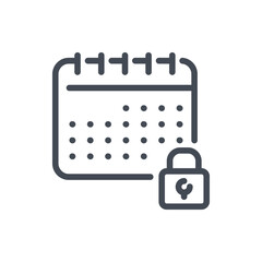 Poster - Secure timetable line icon. Calendar with lock vector outline sign.