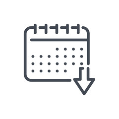 Poster - Download from timetable line icon. Calendar with arrow down vector outline sign.