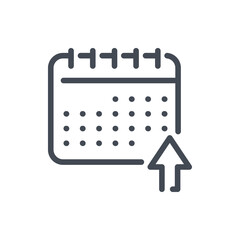 Poster - Upload to timetable line icon. Calendar with arrow up vector outline sign.