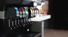 Soda Beverage Machine On Fast Food Restaurant