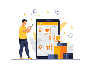 Poster - Online maps, travel guides and navigation application. Vector illustration